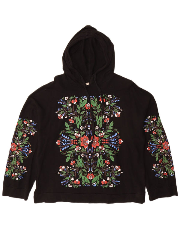 Zara Womens Trafaluc Oversized Hoodie Jumper Reino Unido 10 Pequeno Preto Floral