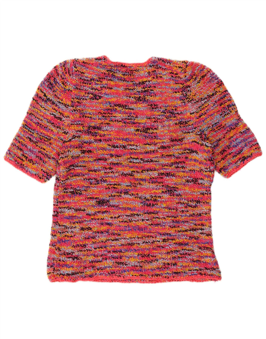 Suéter feminino vintage com gola redonda UK 10 pequeno multicolorido manchado