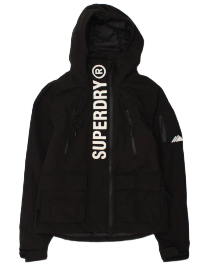 Jaqueta corta-vento com capuz feminino Superdry UK 10 poliéster preto pequeno