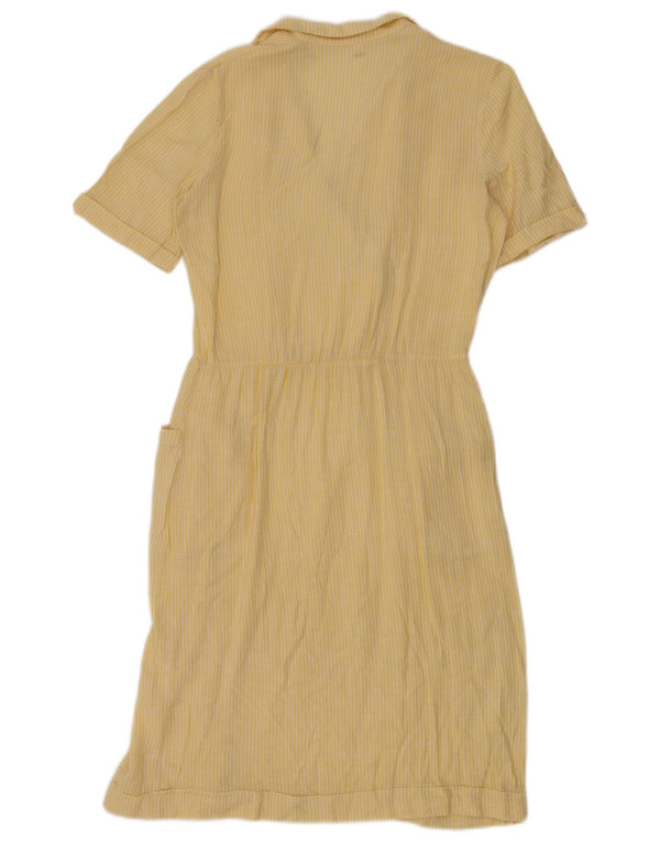 Camisa feminina vintage de mangas curtas, vestido IT 46 listra amarela grande