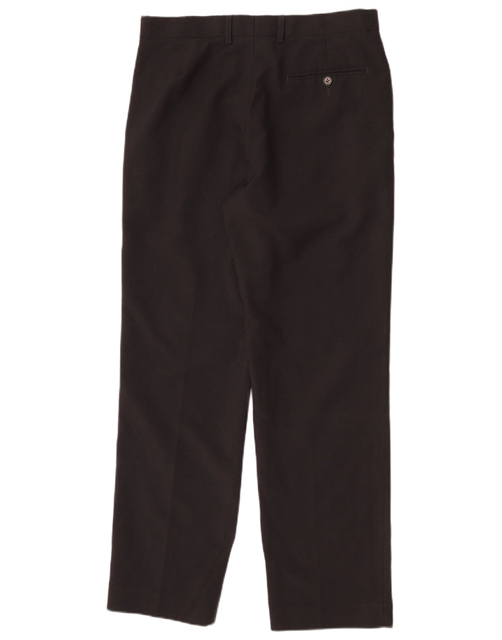 Calça masculina de terno reto Marks & Spencer W32 L31 poliéster preto
