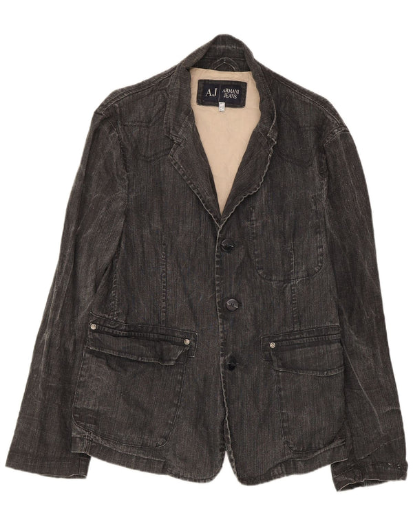 Armani Jeans Masculino Denim 3 Botões Jaqueta Blazer IT 50 Linho Cinza Médio