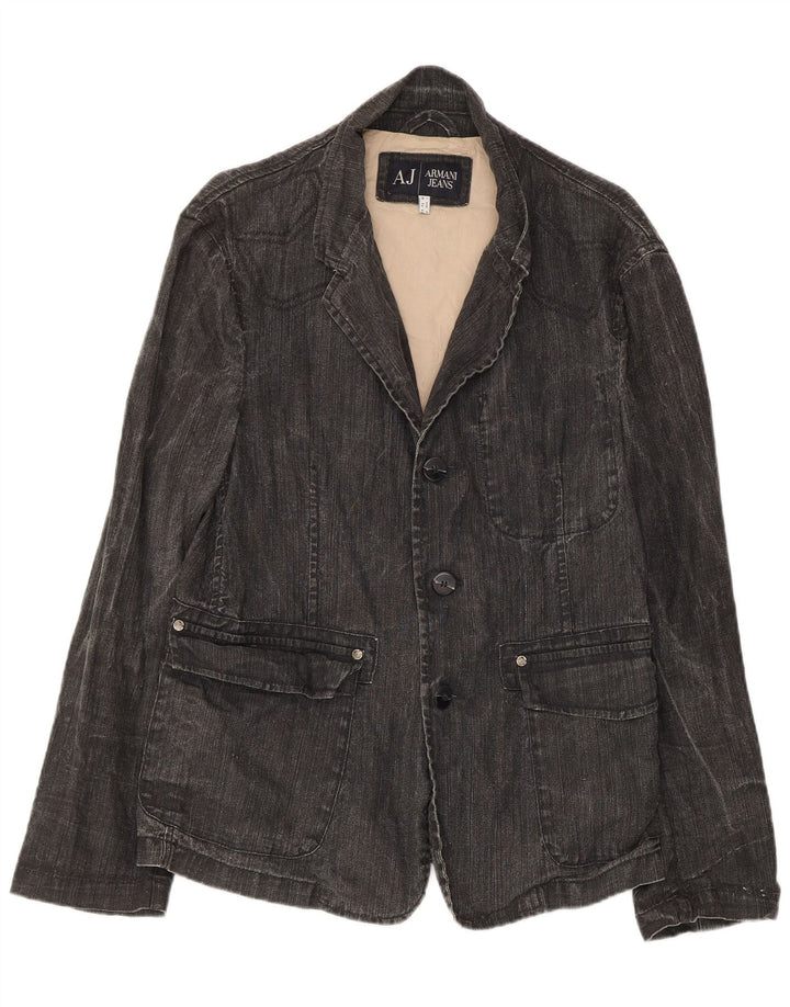 Armani Jeans Masculino Denim 3 Botões Jaqueta Blazer IT 50 Linho Cinza Médio