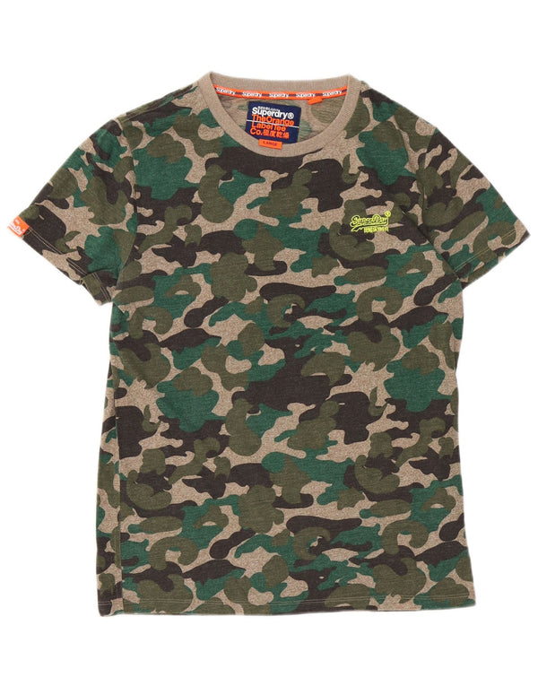 Superdry Mens T-Shirt Top Large Green Camouflage Cotton