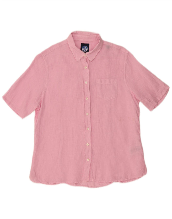 Camisa feminina de manga curta NORTH SAILS UK 14 linho rosa médio