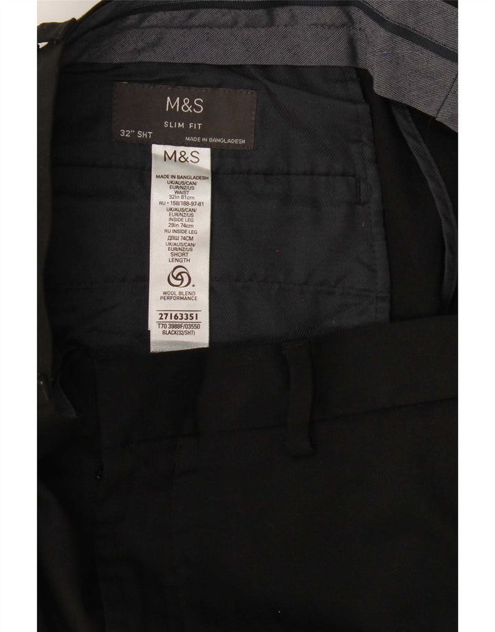 Calça masculina Marks & Spencer Slim Fit W32 L29 Lã Preta