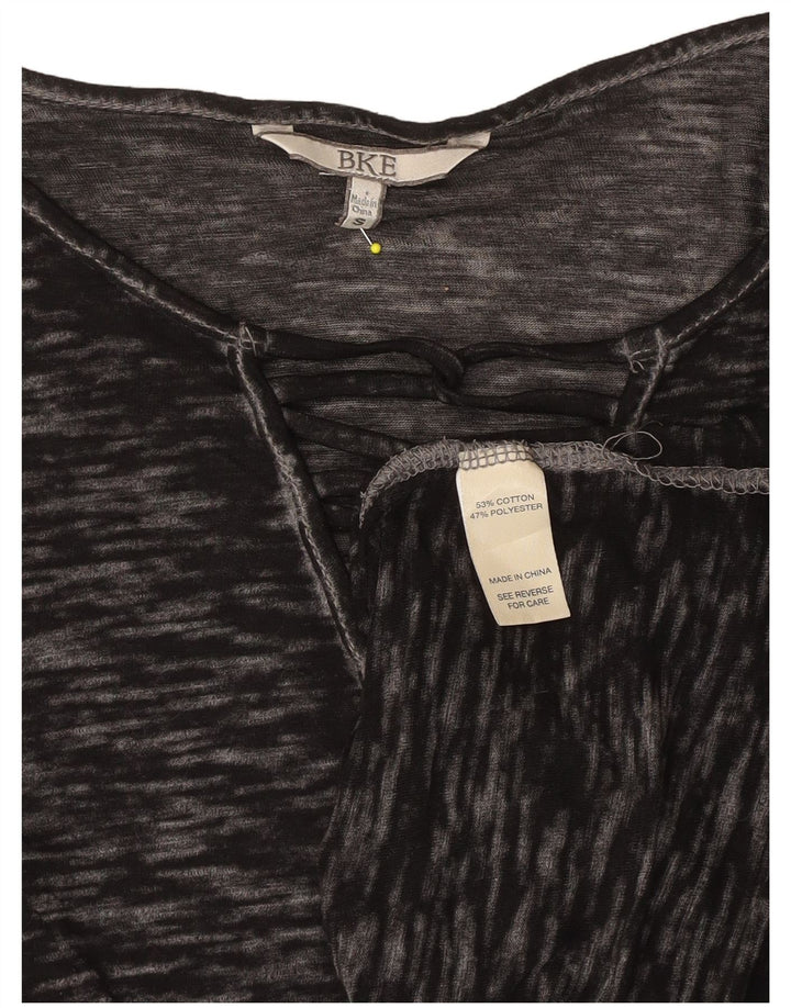 Camiseta feminina transparente BKE Reino Unido 10 algodão manchado preto pequeno