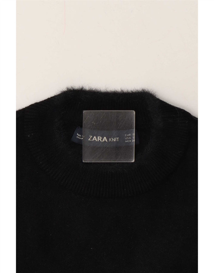 Zara Womens Short Sleeve Crop Top UK 10 Pequeno Preto