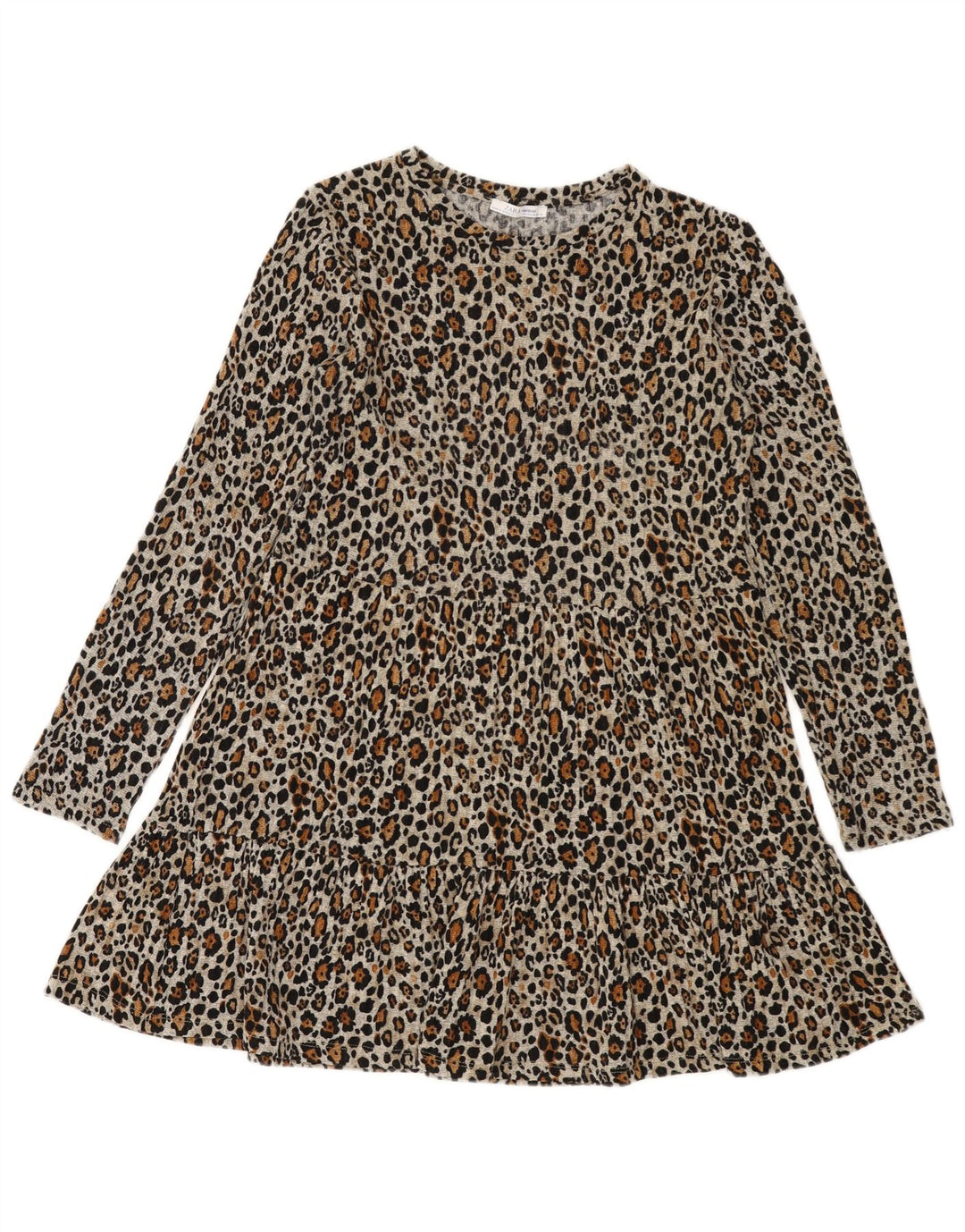 Vestido feminino Zara manga comprida evasê Reino Unido 12 cinza médio estampa animal