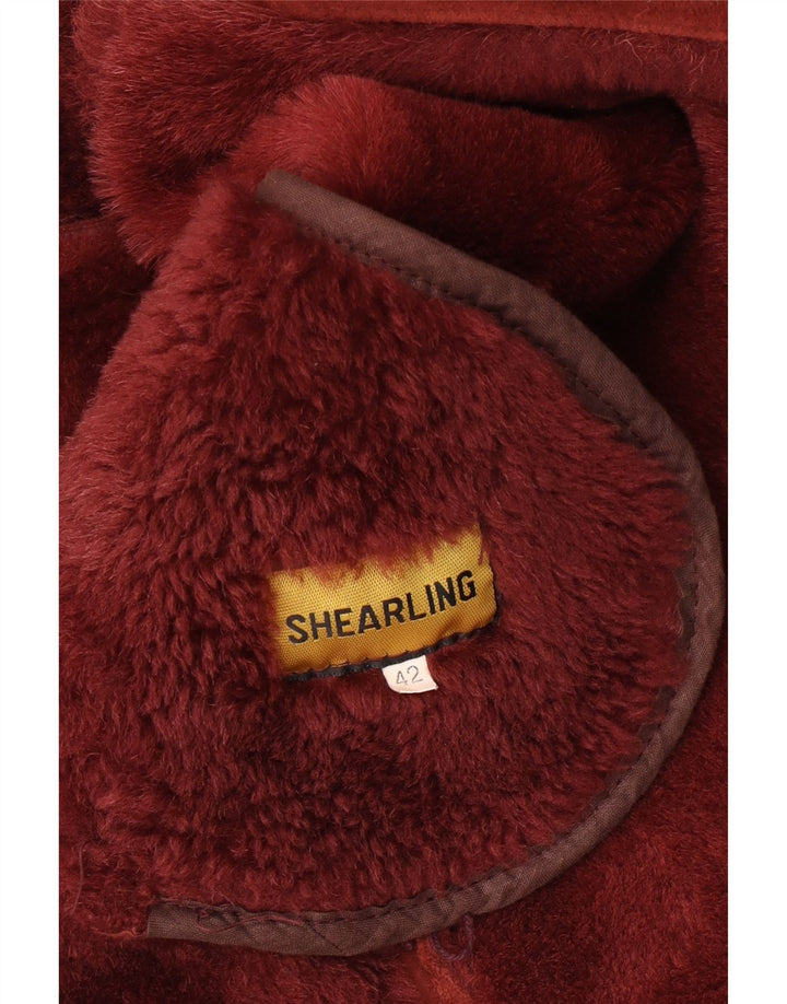 Jaqueta feminina vintage de shearling IT 42 Shearling médio Borgonha
