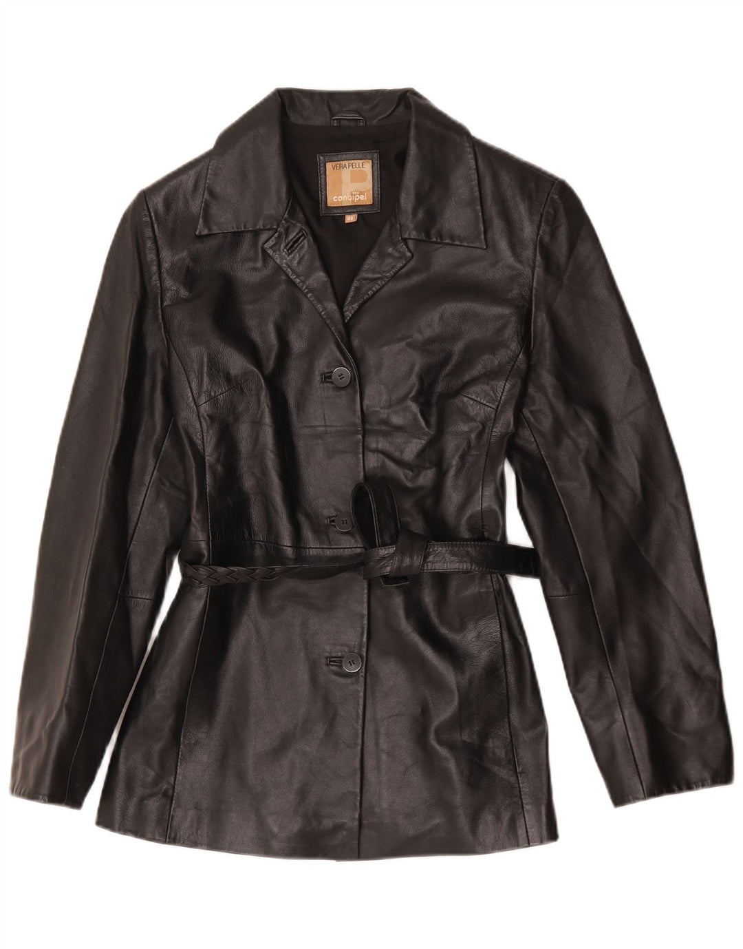 Jaqueta blazer feminina de couro com 3 botões da Conbipel IT 46 couro preto grande