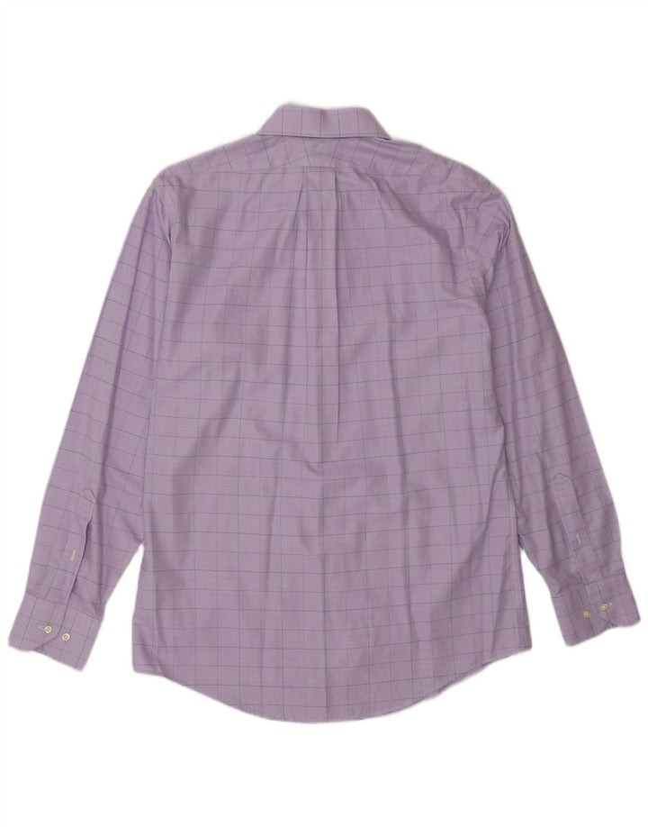 Camisa masculina Brooks Brothers tamanho 15 1/2 algodão xadrez roxo médio