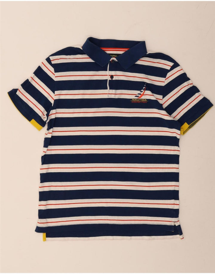 Camisa polo masculina NAUTICA de algodão listrado azul marinho médio