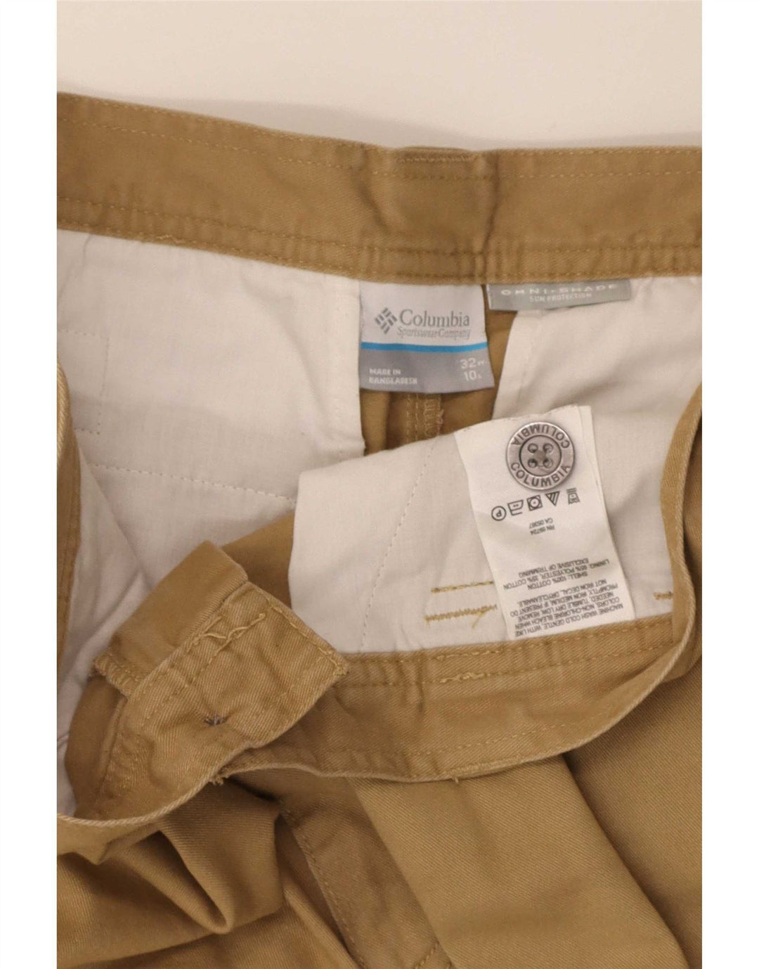 Shorts cargo Columbia masculino Omni-Shade W32 algodão bege médio