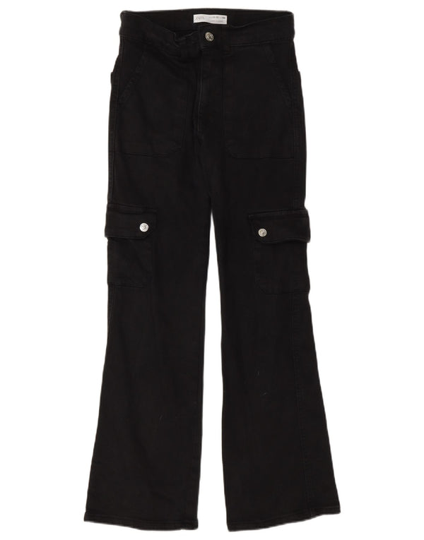 Zara Girls Cargo Jeans Flared 11-12 Anos W24 L27 Preto
