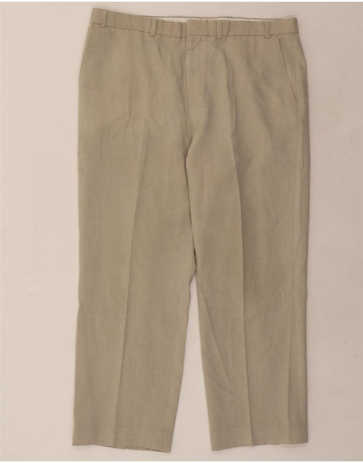 Calça chino reta masculina Marks & Spencer W38 L27 poliéster bege