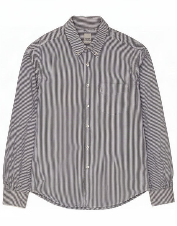 Camisa masculina Aspesi tamanho 43 17 XL algodão listrado azul