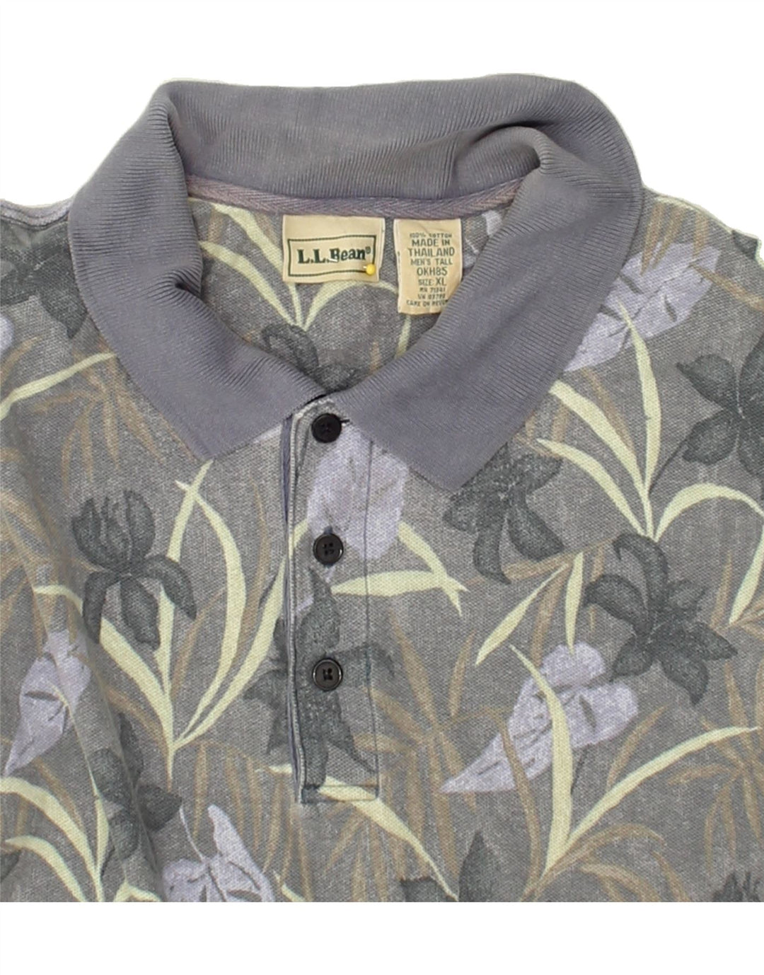 L.L.BEAN Mens Polo Shirt XL Grey Floral Cotton Vintage L.L.Bean and Second-Hand L.L.Bean from Messina Hembry 