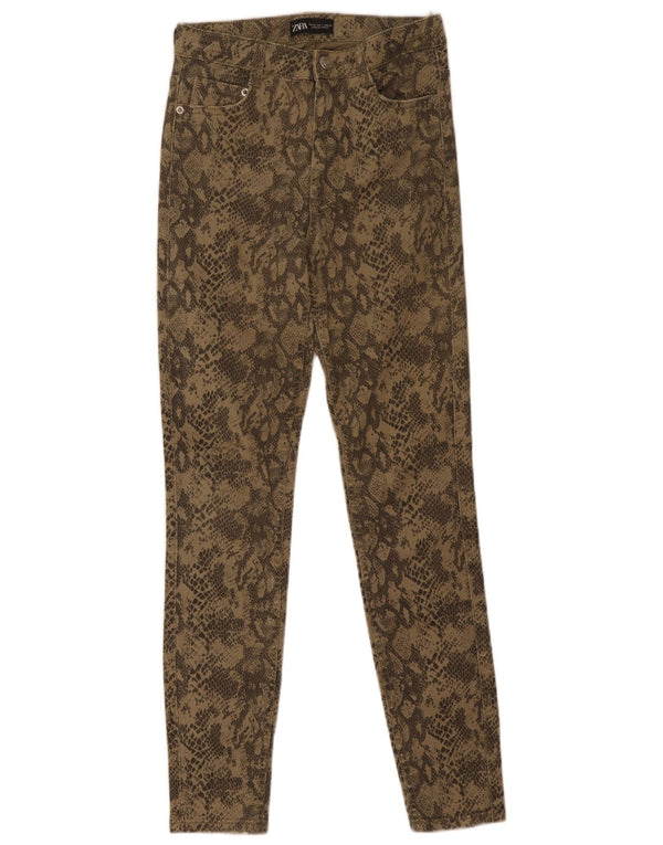Calça jeans skinny feminina Zara EU 36 XS W26 L28 cáqui estampa animal