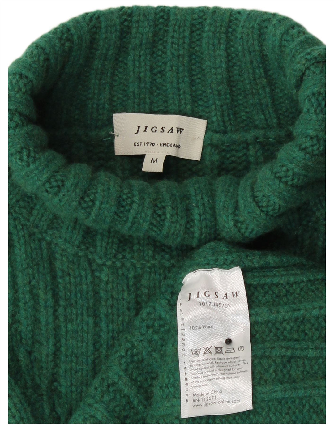 Suéter feminino Jigsaw com gola redonda Reino Unido 14 lã verde médio