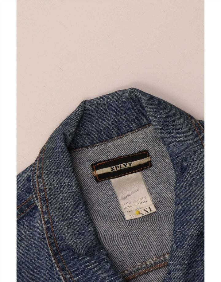 Jaqueta jeans feminina vintage UK 20 2XL algodão azul