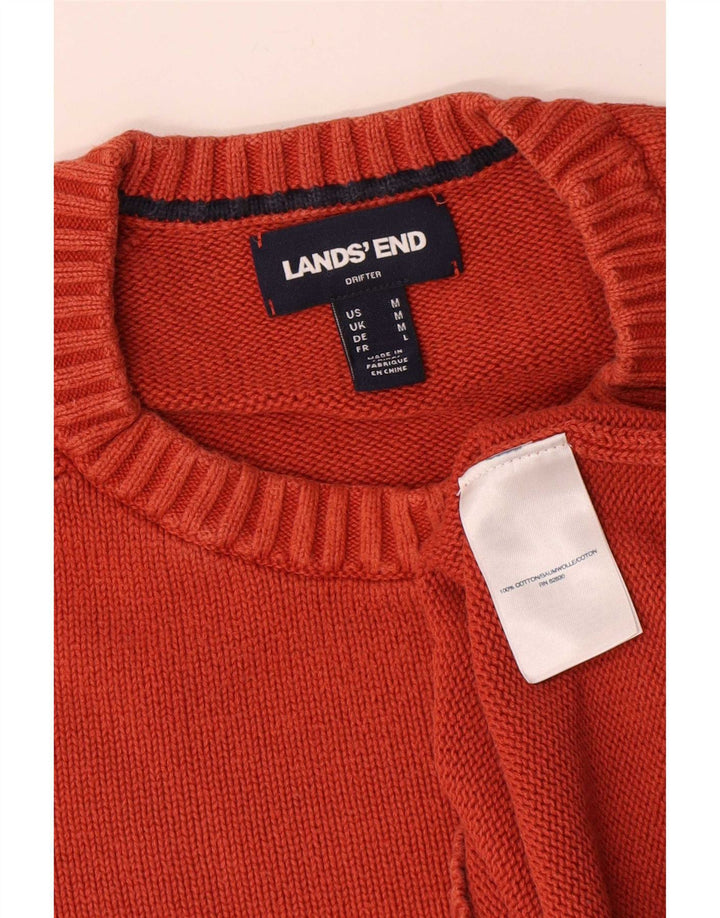 Suéter masculino Lands End com gola redonda e algodão laranja médio