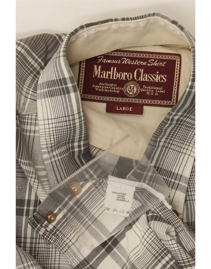 Camisa masculina Marlboro Classics grande algodão xadrez cinza
