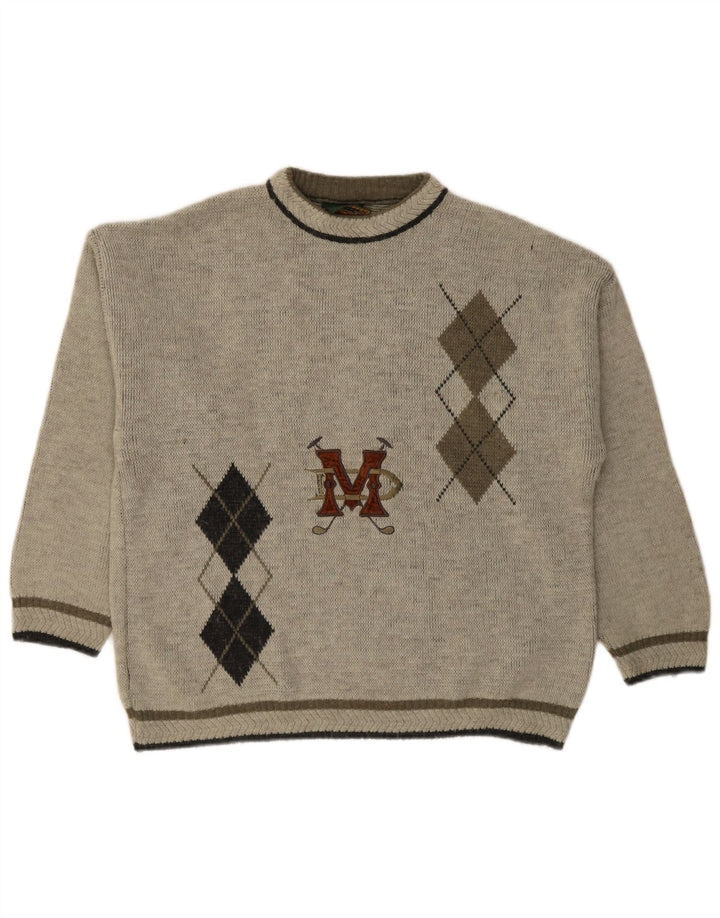Suéter masculino Islândia com gola redonda e gola redonda XL cinza Argyle/lã diamante