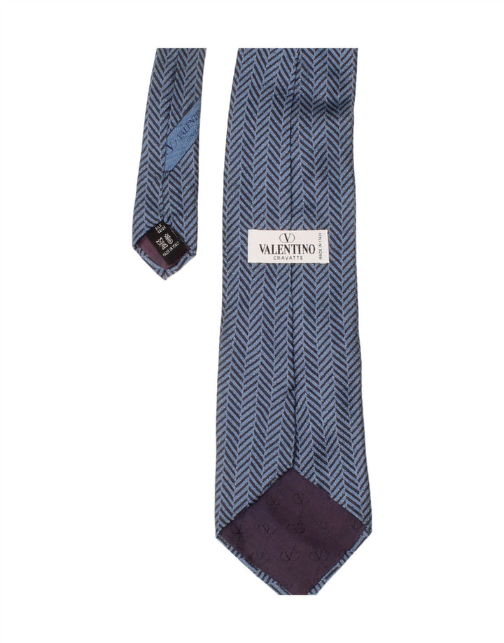 Gravata masculina Valentino tamanho único azul espinha de peixe clássico de seda