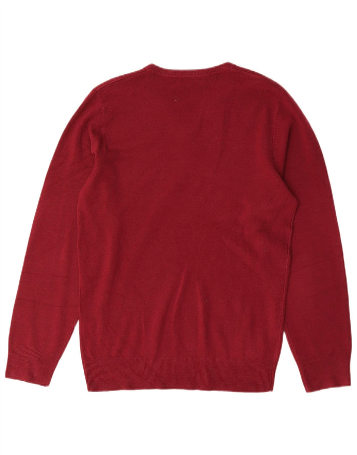 Suéter masculino Marks & Spencer Blue Harbor com decote em V pequeno acrílico vermelho