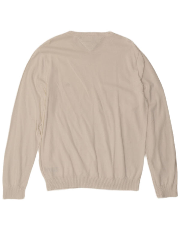 Suéter masculino Tommy Hilfiger com decote em V XL branco algodão clássico