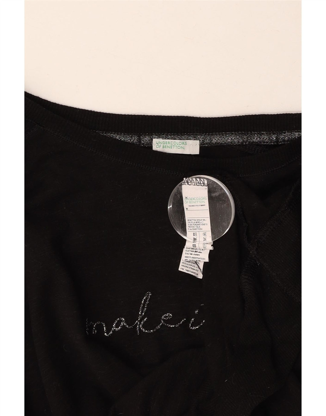 BENETTON Womens Graphic Sweatshirt Jumper UK 14 Medium Black Cotton