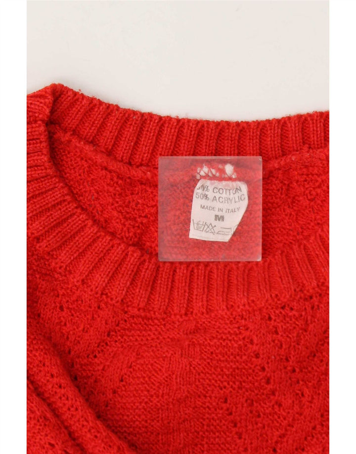 Suéter feminino vintage com gola redonda Reino Unido 14 algodão vermelho médio