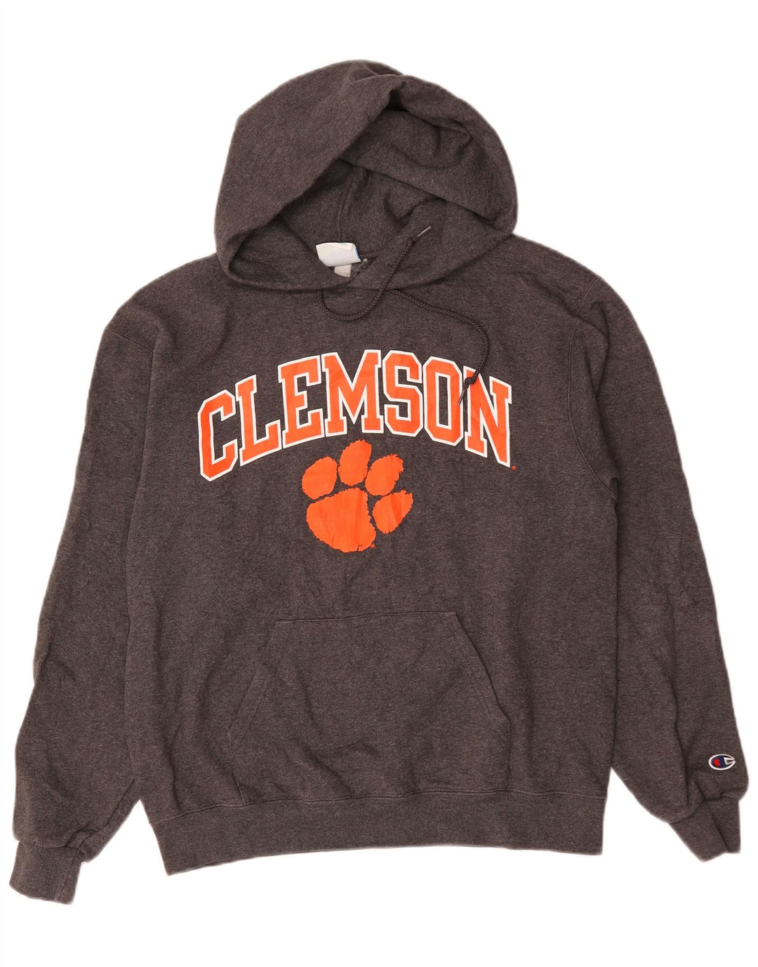 Jumper masculino com capuz gráfico Clemson da Champion algodão cinza médio