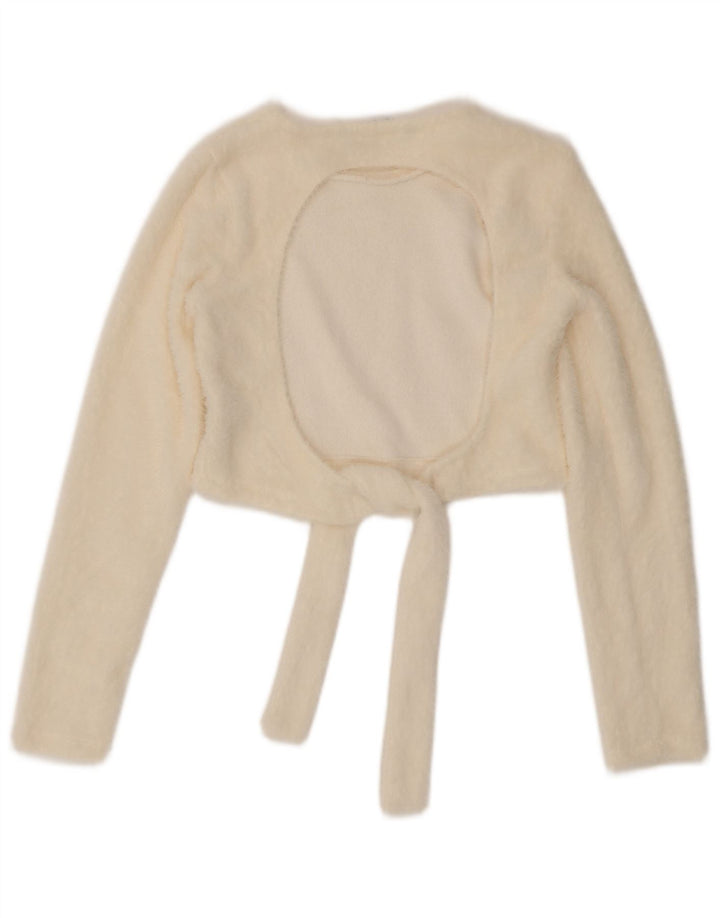 Blusa feminina Zara manga comprida crop top UK 10 pequeno branco nylon