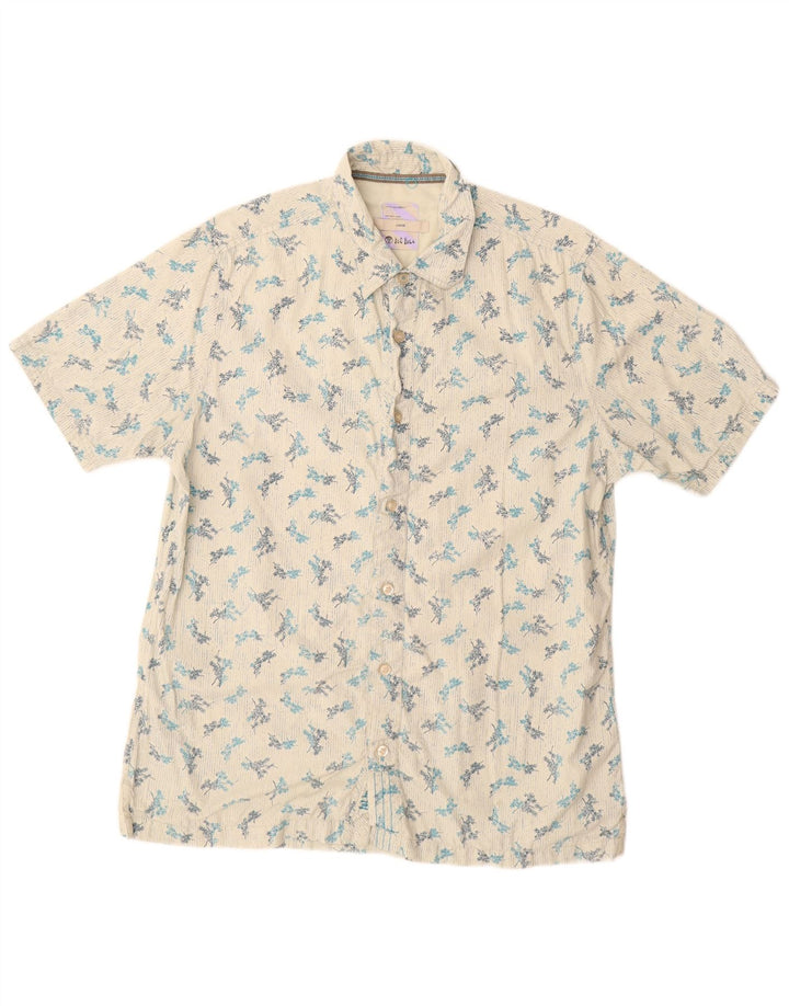 Camisa masculina de manga curta FAT FACE grande algodão floral branco