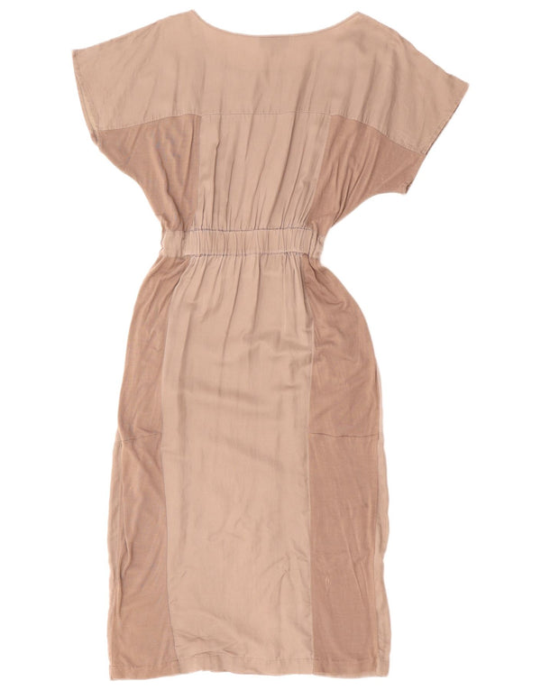 WAREHOUSE Vestido maxi feminino Batwing Reino Unido 12 algodão colorblock cinza médio