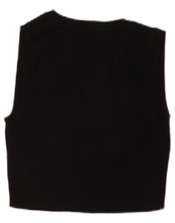 Zara Top curto sem mangas feminino UK 12 médio preto viscose