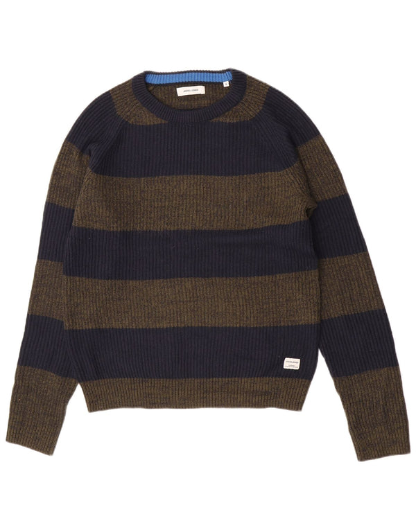 Suéter masculino Jack & Jones com gola redonda, pequeno acrílico listrado azul marinho
