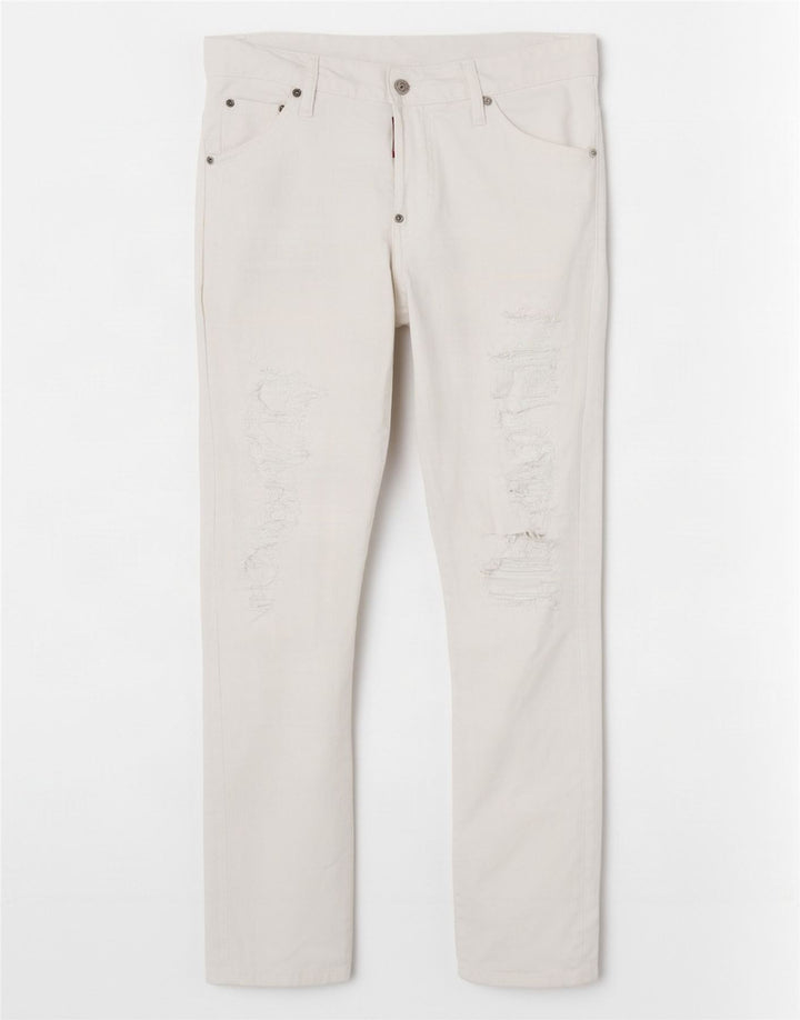 Calça jeans slim masculina Dsquared2 desgastada W36 L28 algodão branco