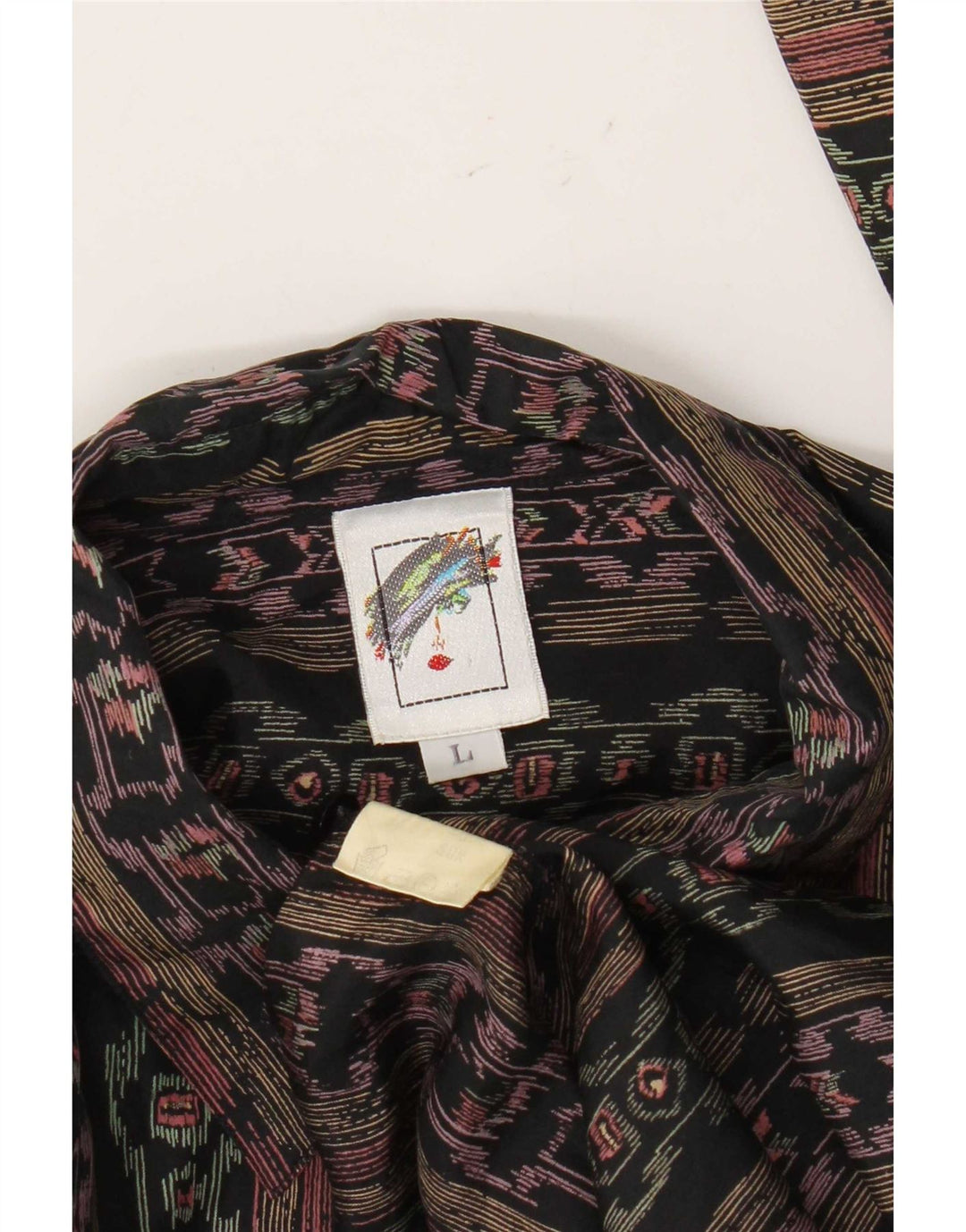 Camisa masculina vintage grande seda geométrica multicolorida