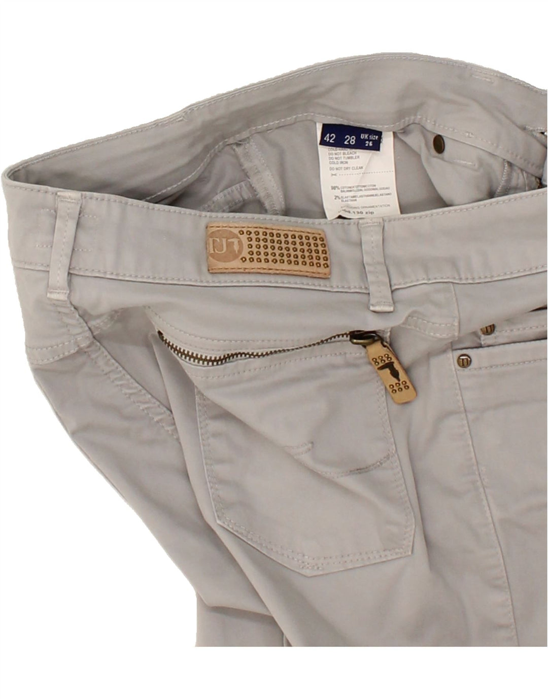 TRUSSARDI Womens Slim Casual Trousers W26 L30 Grey Cotton Vintage Trussardi and Second-Hand Trussardi from Messina Hembry 