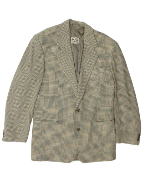 Jaqueta blazer masculina de 2 botões Hugo Boss Reino Unido 38 lã xadrez verde médio
