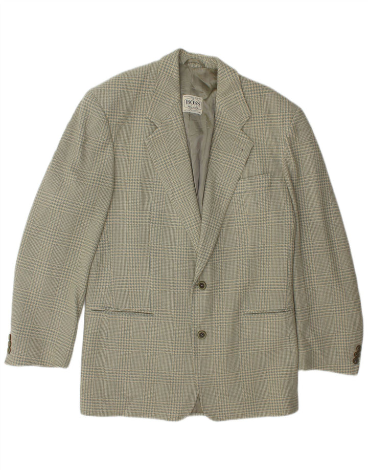 Jaqueta blazer masculina de 2 botões Hugo Boss Reino Unido 38 lã xadrez verde médio