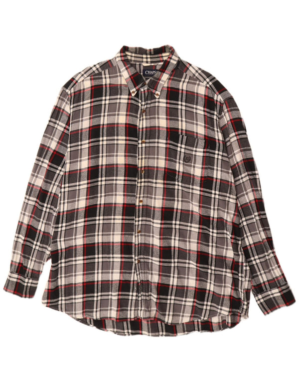 Camisa masculina de flanela grande Chaps 2XL algodão xadrez preto