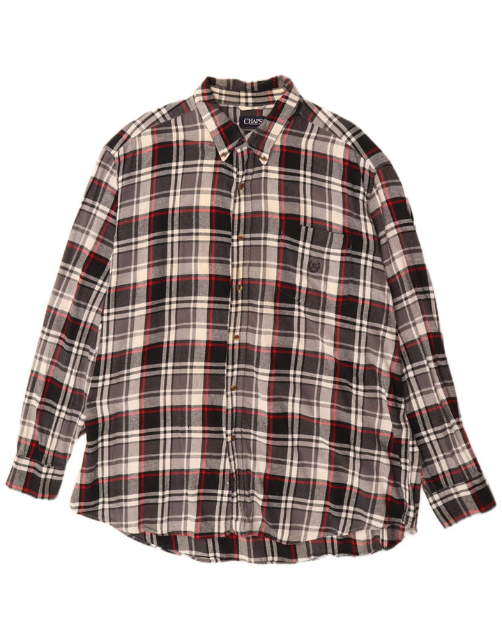 Camisa masculina de flanela grande Chaps 2XL algodão xadrez preto
