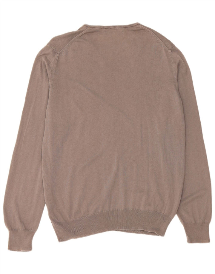 Suéter masculino ZARA com gola redonda e algodão cinza médio