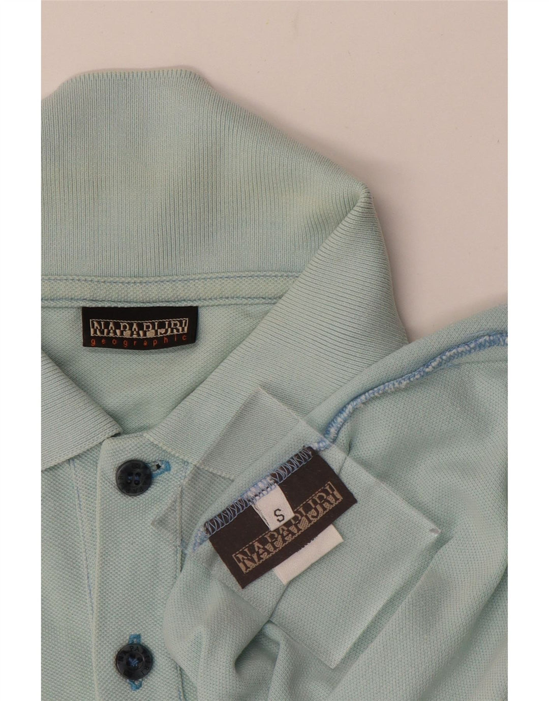 Camisa pólo geográfica masculina NAPAPIJRI pequena azul colorblock algodão