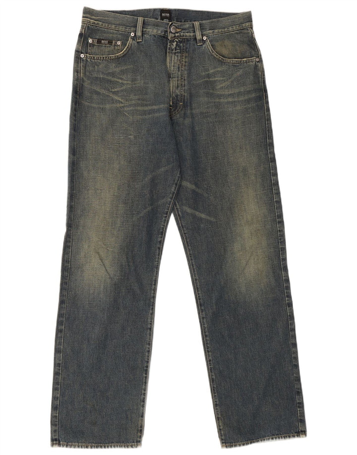 Hugo Boss Mens Straight Jeans W34 L32 Azul Algodão