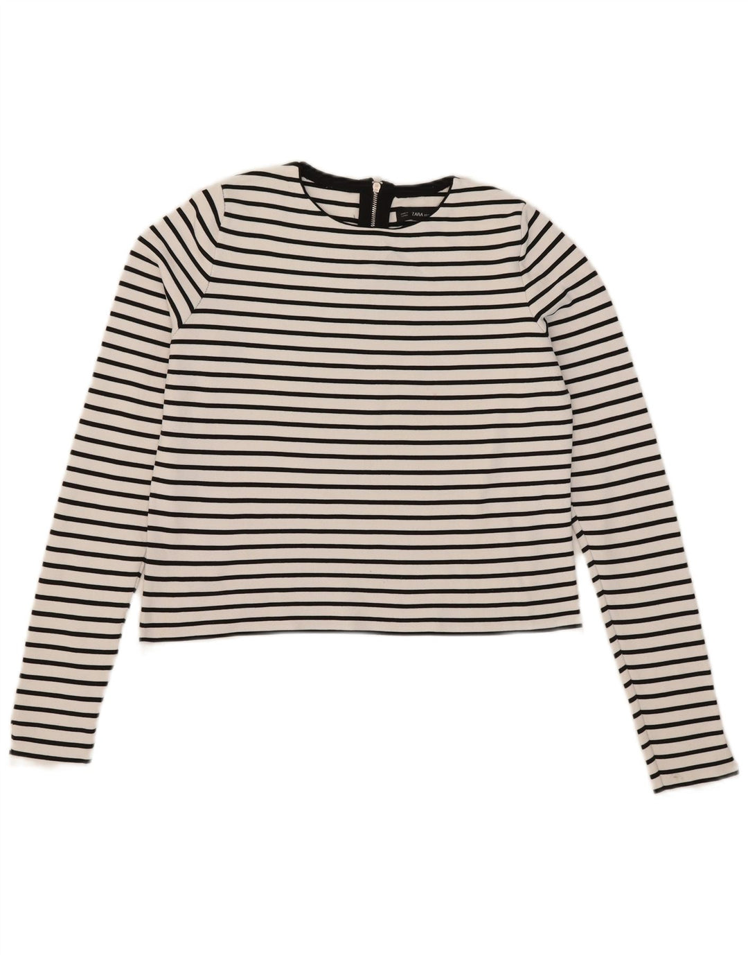 Zara Womens Crop Top Manga Longa Reino Unido 12 Médio Listrado Branco